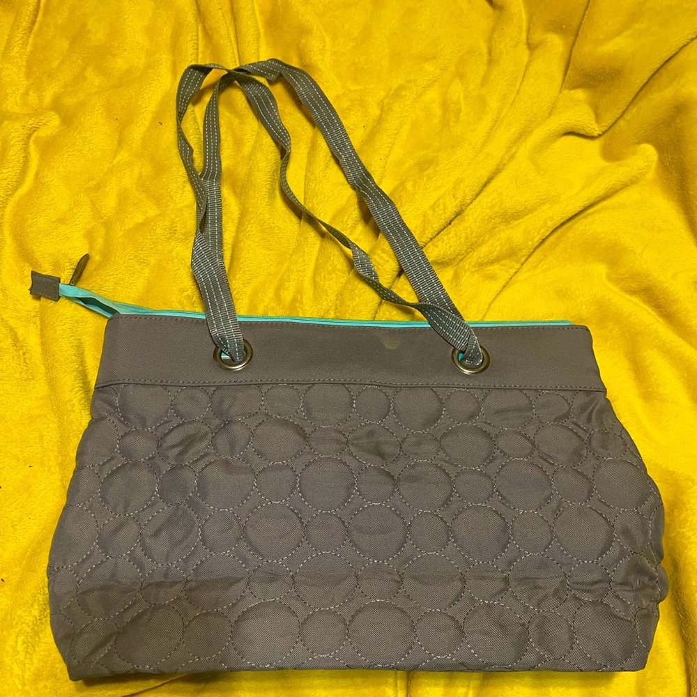 Thirty-One quilted gray and blue large tote.  No initials.  EUC.